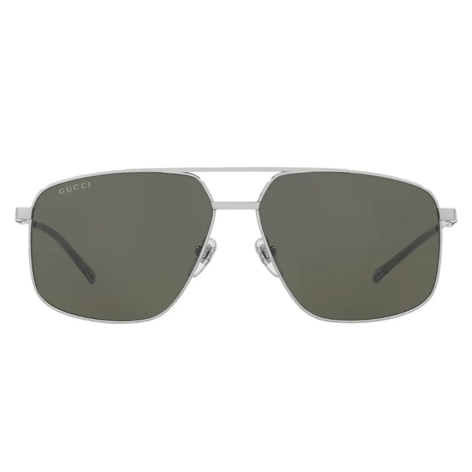 Front view of Gucci GG1676S 001 featuring a double bridge pilot metal frame in silver - Gadgets Online NZ