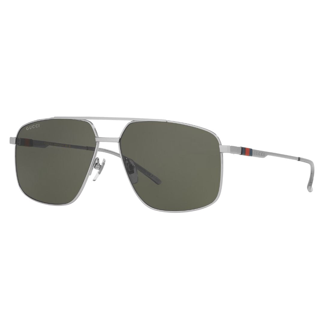 Gucci GG1676S 001 pilot sunglasses in silver metal with solid grey lenses and signature web plaque - Gadgets Online NZ