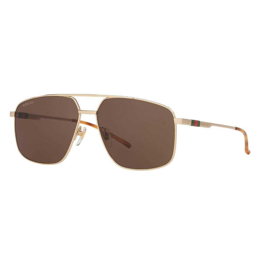 Gucci GG1676S 002 pilot sunglasses in gold metal with solid brown lenses and signature web plaque - Gadgets Online NZ