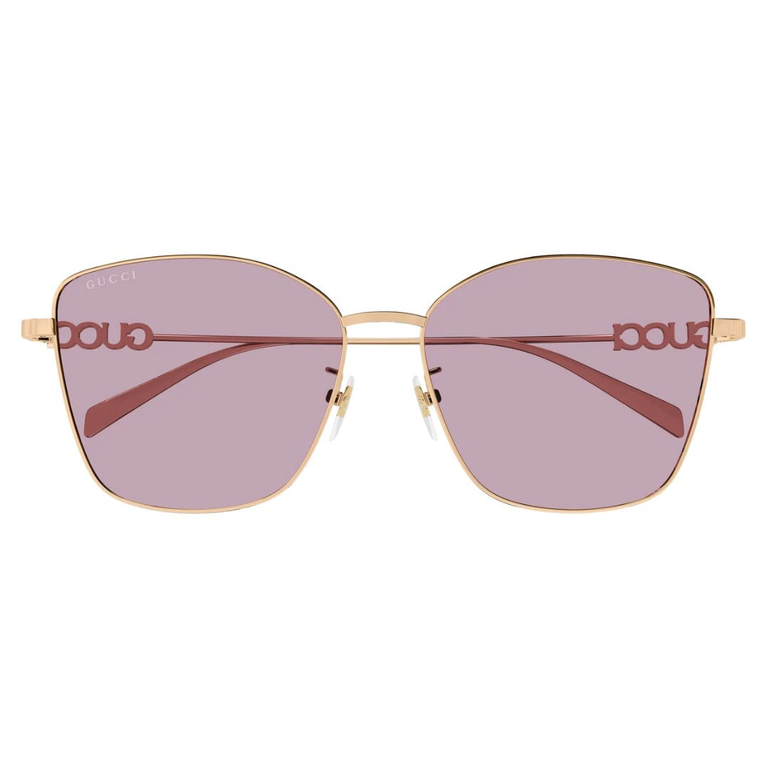 Front view of Gucci GG1805SA 003 featuring a large butterfly rose gold metal frame and violet lenses - Gadgets Online NZ