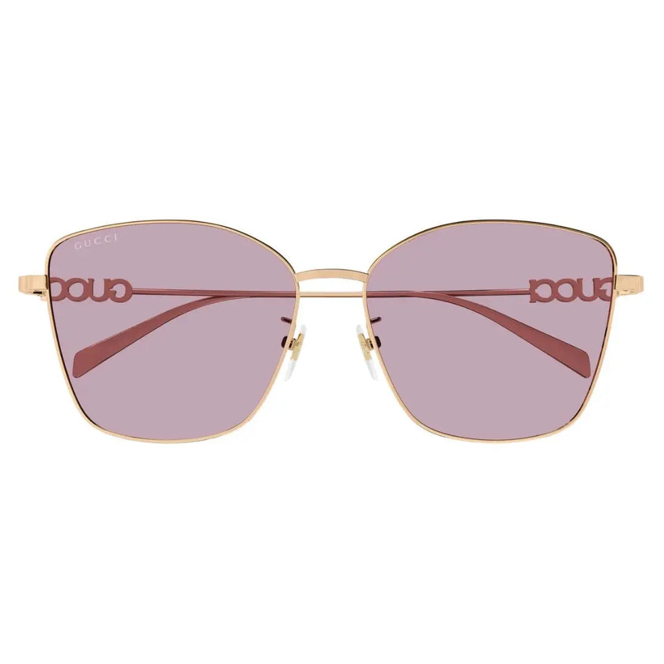 Front view of Gucci GG1805SA 003 featuring a large butterfly rose gold metal frame and violet lenses - Gadgets Online NZ