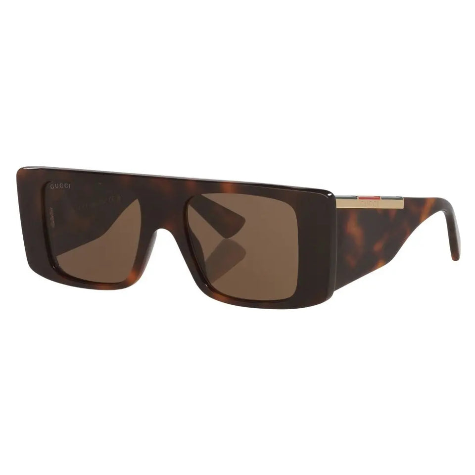 Gucci GG1888S 002 sunglasses in medium brown Havana with solid brown lenses and gold logo metal plaque - Gadgets Online NZ