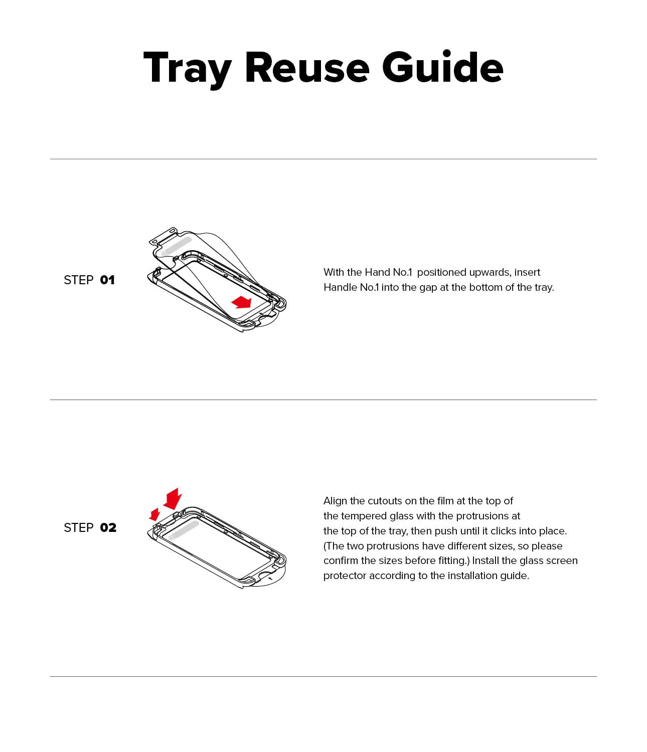 Tray reuse guide with step-by-step instructions on a white background