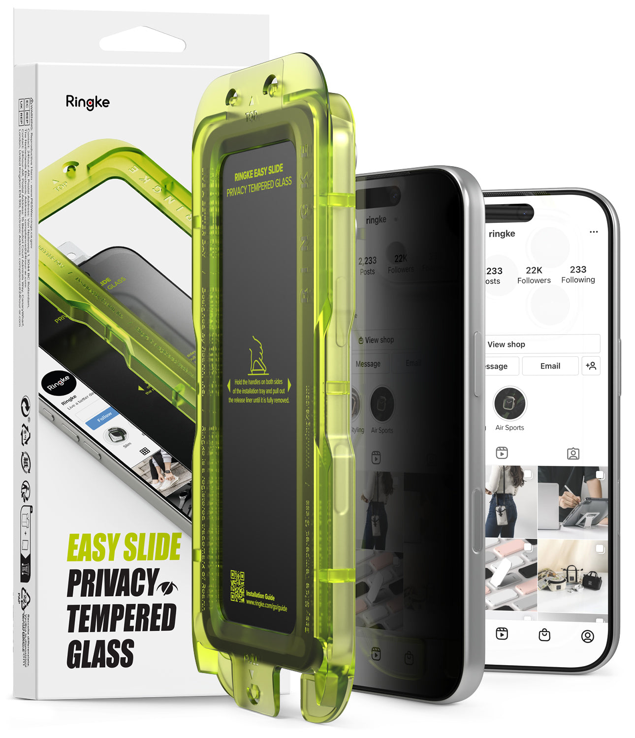 Ringke Easy Slide Privacy Glass Screen Protector 2-pack for iPhone 17 Pro Max.
