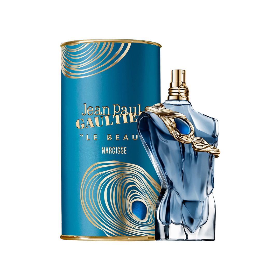 Jean Paul Gaultier Le Beau Narcisse EDP 75ml bottle and packaging on a white background