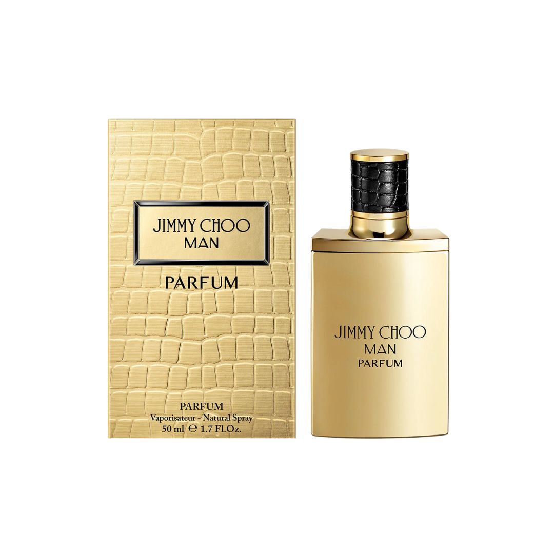 The compact Jimmy Choo Man Parfum 50ml fragrance spray bottle for men, ideal for travel and daily grooming.