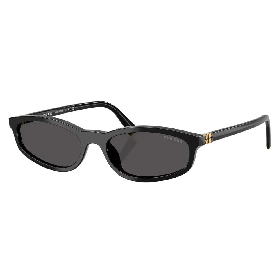 Miu Miu MU A06S 16K08Z sunglasses in shiny black with dark grey lenses and gold logos - Gadgets Online NZ