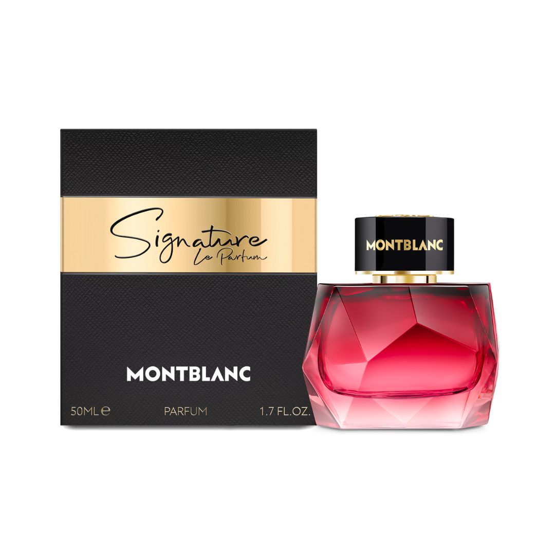 Mont Blanc Signature Elixir EDP 50ml, an elegant, opaque gold-coloured bottle suggesting a rich, warm oriental floral scent with intense vanilla, amber, and orchid notes.