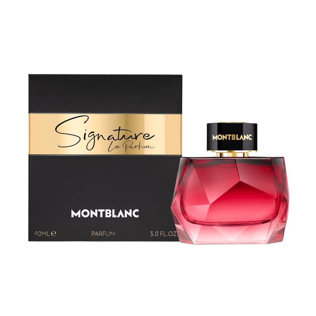 Mont Blanc Signature Elixir EDP 90ml, an elegant, opaque gold-coloured bottle suggesting a rich, warm oriental floral scent with intense vanilla, amber, and orchid notes.