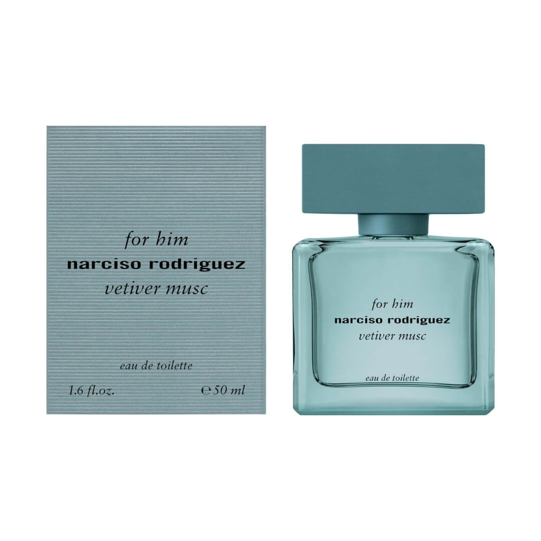 Narciso Rodriguez Vetiver Musc EDT 50ml for Men at Gadgets Online NZ LTD - A green woody fragrance in an eco-conscious bottle, symbolizing a return to nature and new masculinity.