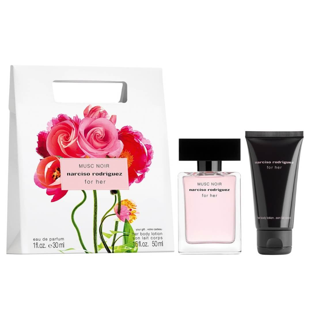 Narciso Rodriguez Musc Noir EDP 30ml 2 Piece Gift Set at Gadgets Online NZ LTD, presenting a deep and mysterious fragrance with plum, musk, heliotrope, and a 50ml body lotion for an enigmatic allure.