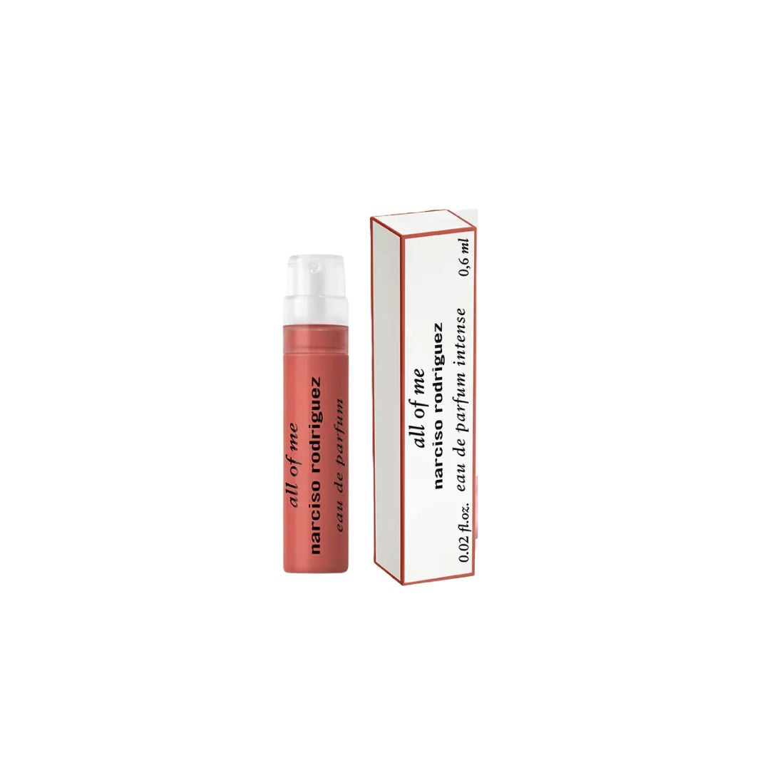 Narciso Rodriguez All of Me EDP Intense 0.6ML for Women  perfume bottle and packaging on a white background