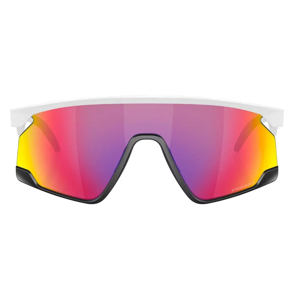 Front view of Oakley BXTR OO9280 928002 featuring matte white frame and purple Prizm Road shield - Gadgets Online NZ