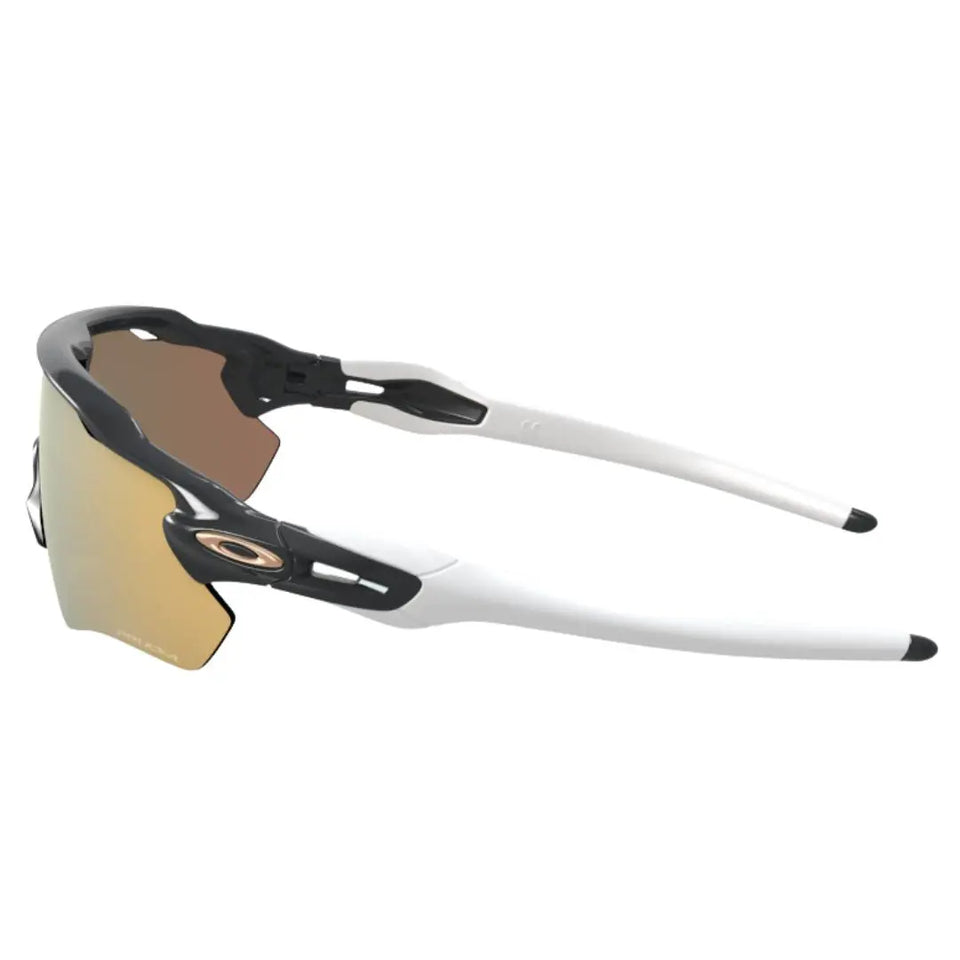 Side view of Oakley Radar EV Path showing polished black temples and white Unobtainium ear socks - Gadgets Online NZ