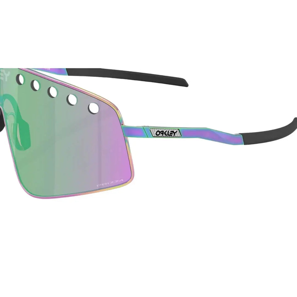 Oakley Sutro Ti Sweep Sunglasses - Back View of Polished Oil Slick Frame and Prizm Road Jade Lenses