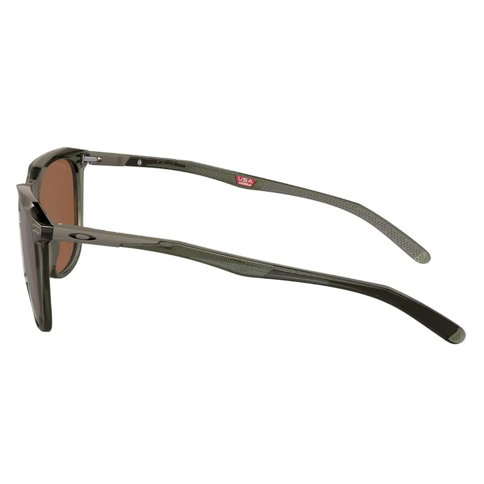 Side profile of Oakley Thurso showing olive temples with metal deco accents and Unobtainium socks - Gadgets Online NZ