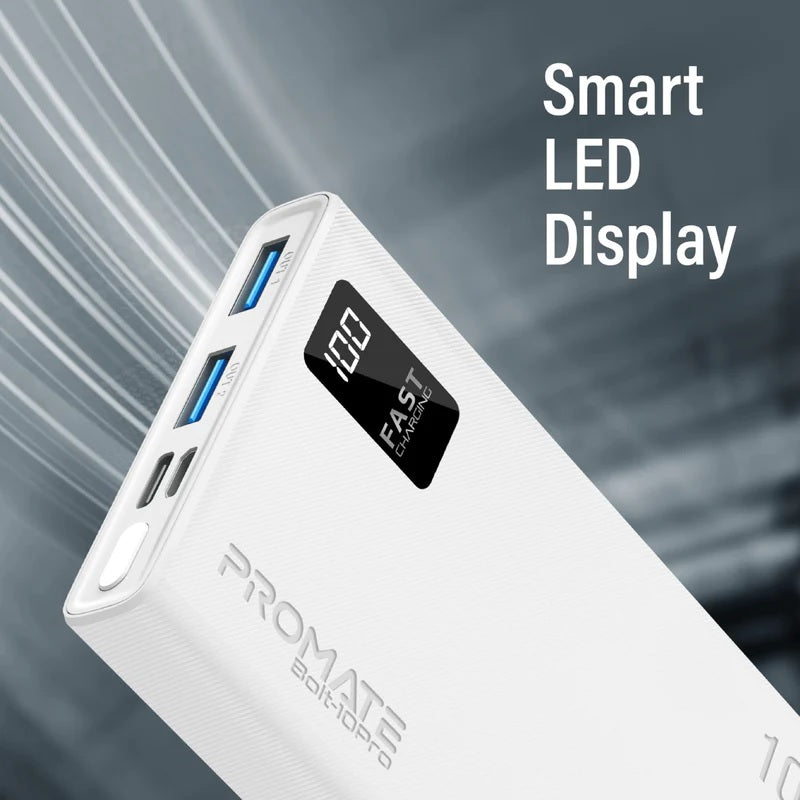 PROMATE 10000mAh Power Bank With Smart LED Display & Super Slim