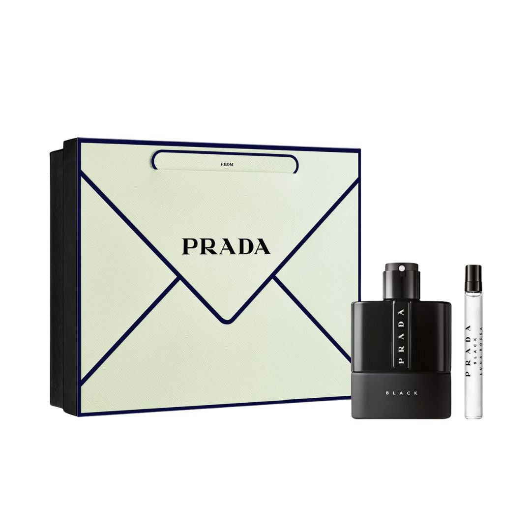 Prada Luna Rossa Black EDP 100ml perfume set with a large Prada bag on a white background - Gadgets Online NZ Ltd