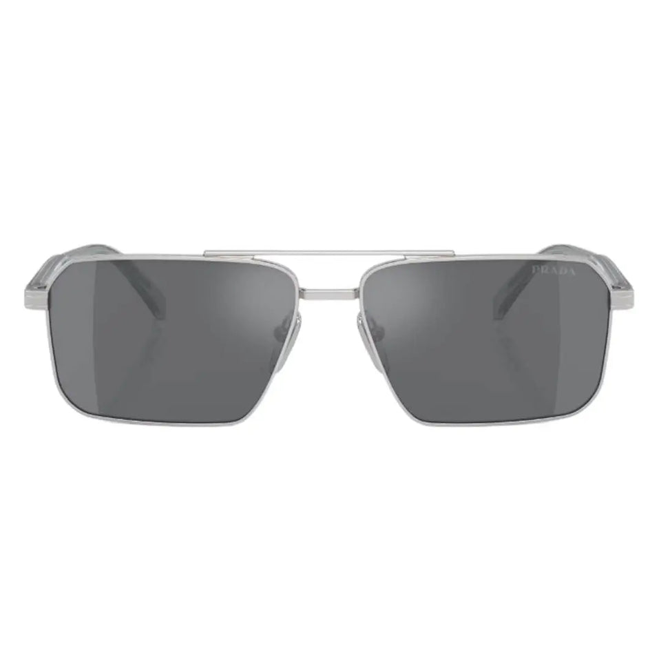 Prada PR A57S 1BC175 - Silver Frame and Dark Grey Lenses Front View
