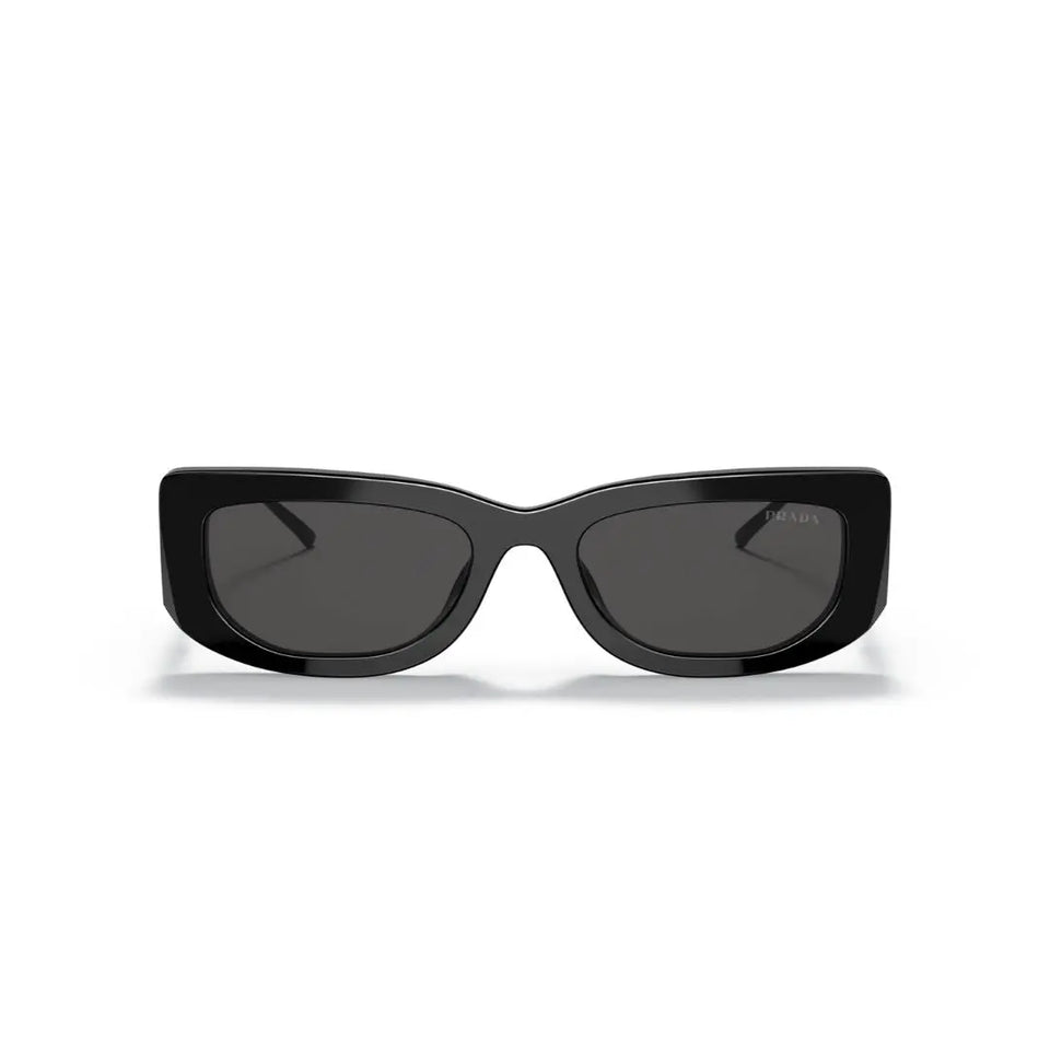 Front View: Prada PR 14YS 1AB5S0 Women’s Sunglasses – Black Frame, Dark Grey Lenses, Luxury Eyewear