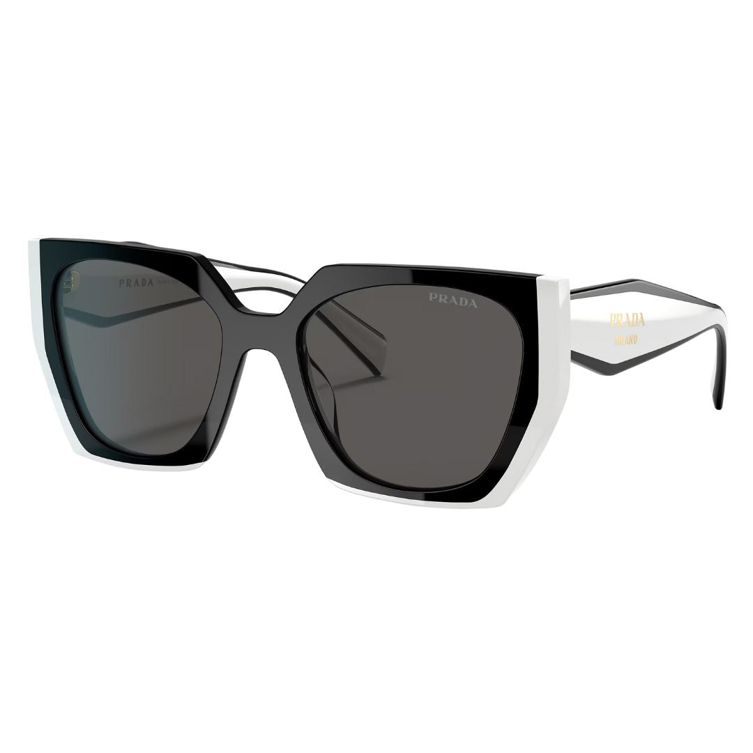 Prada PR 15WS 09Q5S0 sunglasses in black and white with grey lenses and geometric temples - Gadgets Online NZ