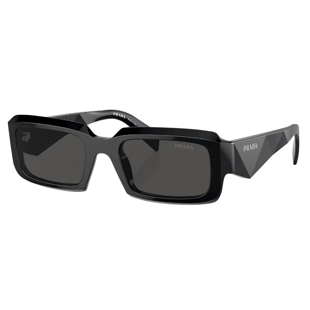 Prada PR 27ZS 16K08Z sunglasses in shiny black with dark grey lenses and geometric faceted temples - Gadgets Online NZ