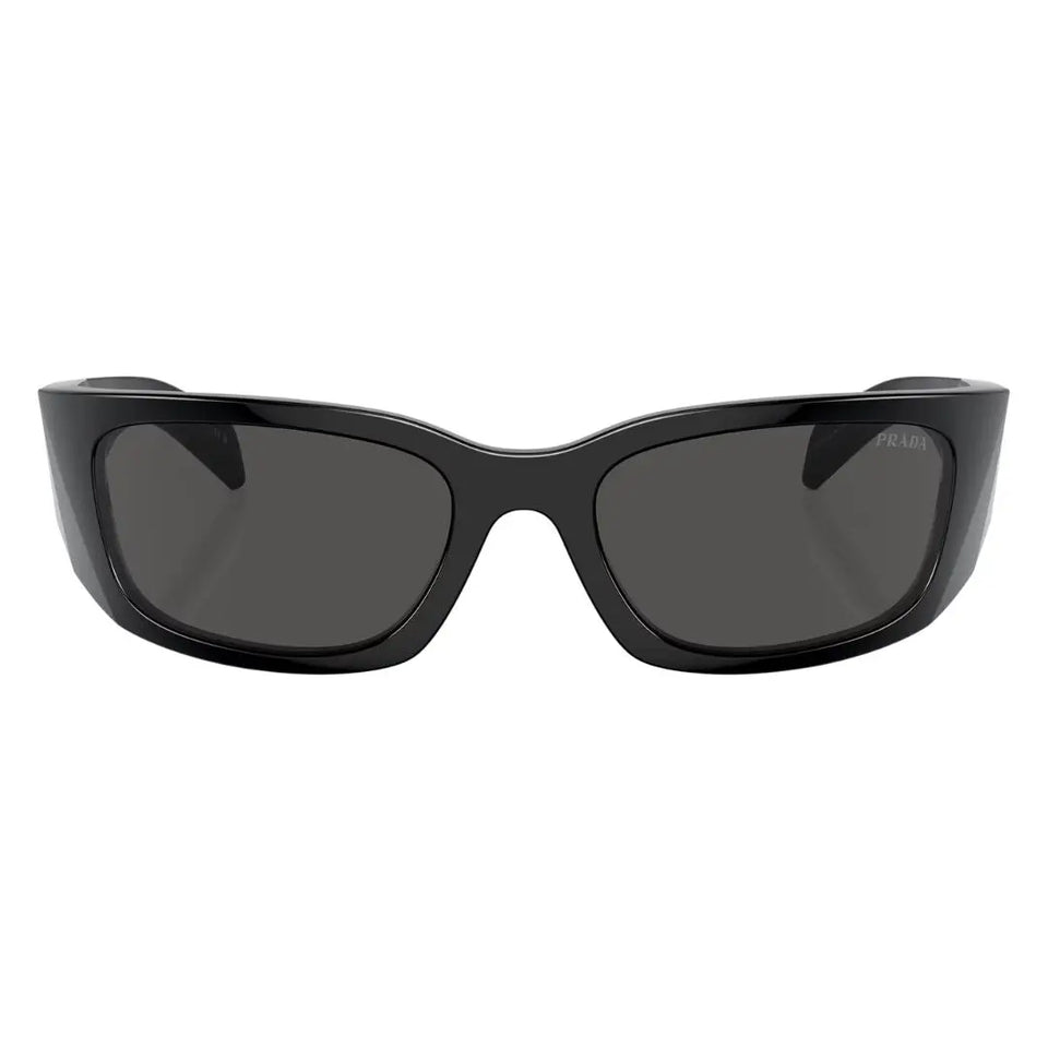 Front view of Prada PR A14S 1AB5S0 featuring a bold black wrap-around shield acetate frame - Gadgets Online NZ