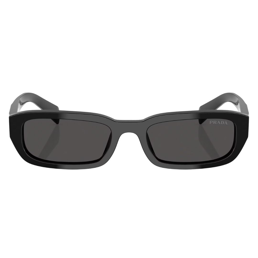Front view of Prada PR B06S 16K08Z featuring a narrow rectangular black acetate frame - Gadgets Online NZ