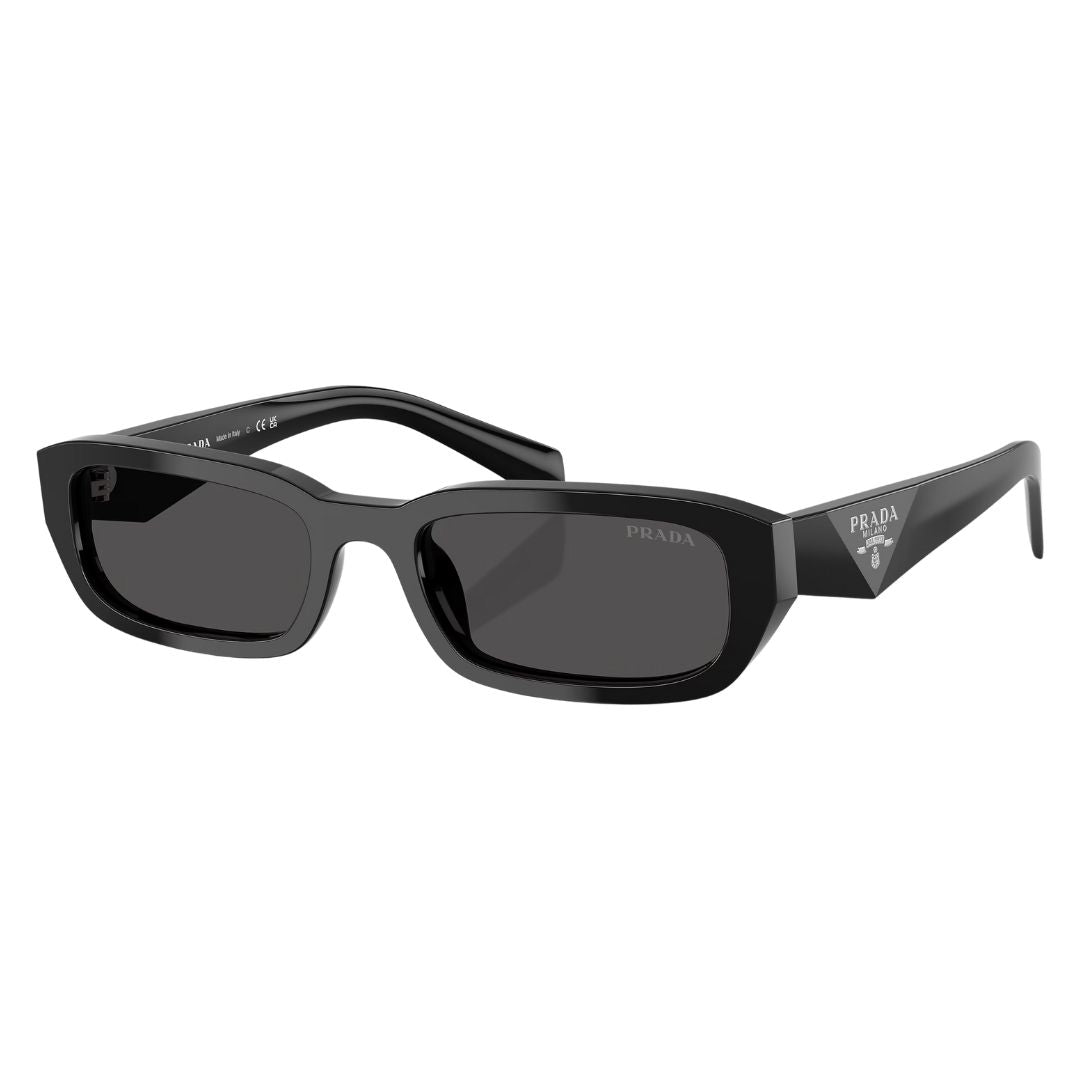 Prada PR B06S 16K08Z sunglasses in shiny black with dark grey lenses and faceted Symbole temples - Gadgets Online NZ