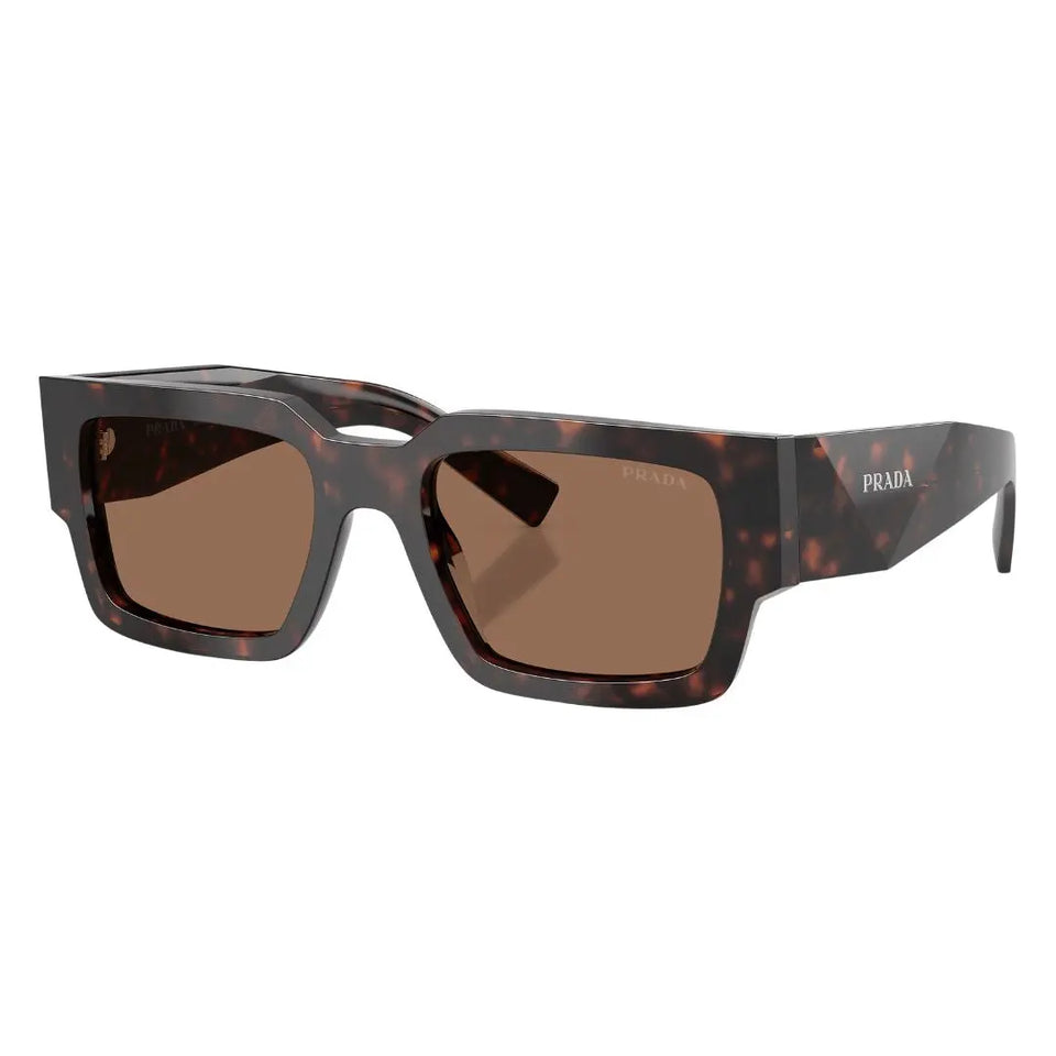 Prada PR B17S 17N06B sunglasses in Havana tortoise with cognac lenses and faceted geometric temples - Gadgets Online NZ