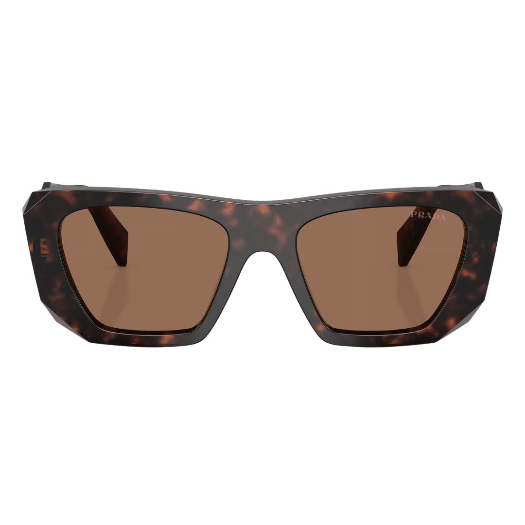 Front view of Prada PR B18S 17N06B featuring a bold rectangular Havana tortoise acetate frame - Gadgets Online NZ