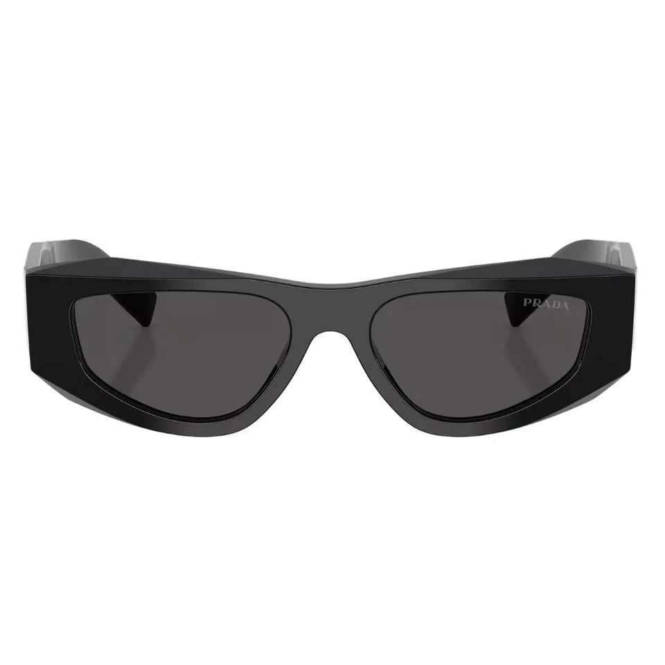 Front view of Prada PR B19S 16K08Z Sunglasses featuring a bold black oversized rectangular acetate frame - Gadgets Online NZ