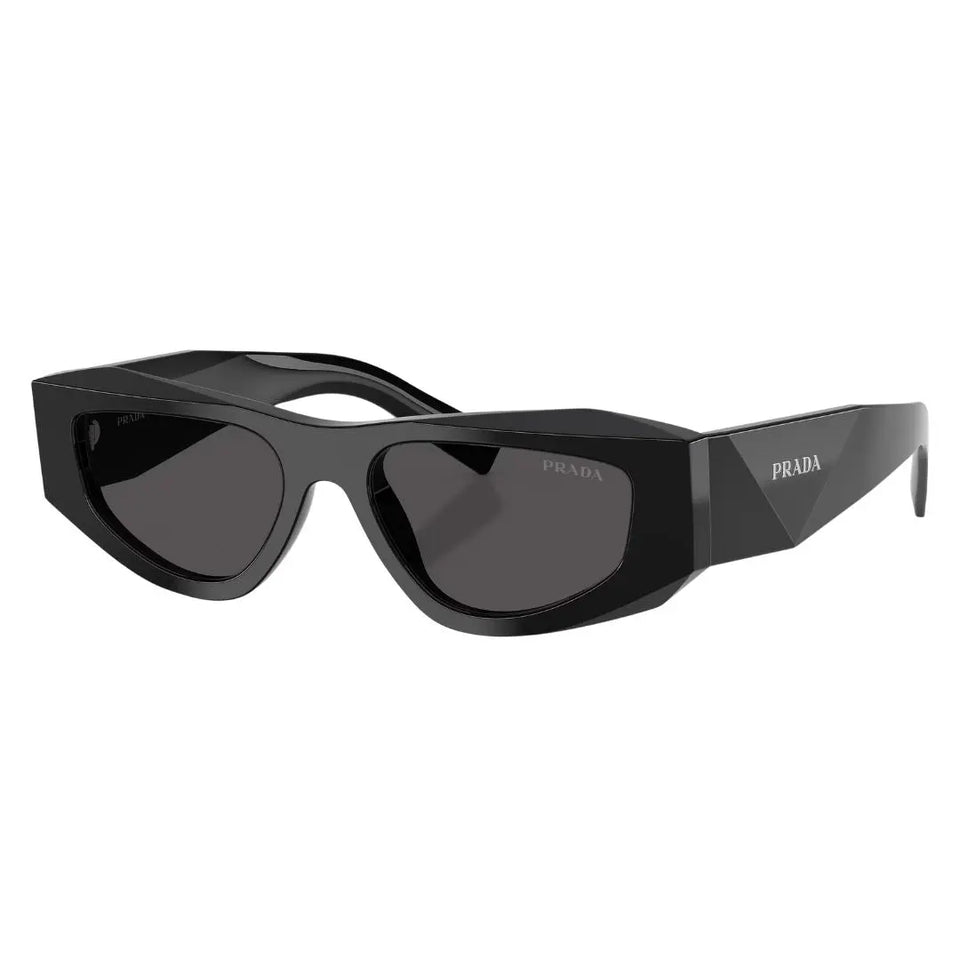 Prada PR B19S 16K08Z Sunglasses in black with dark grey lenses and faceted geometric temples - Gadgets Online NZ