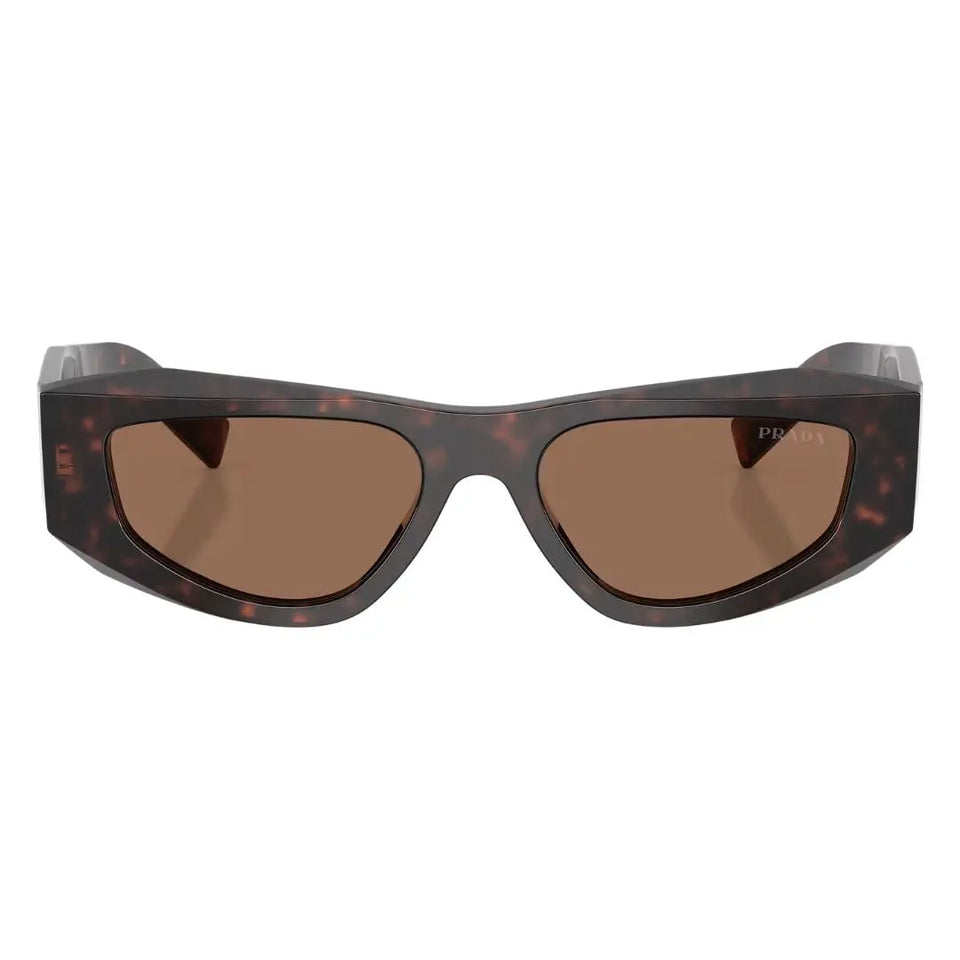 Front view of Prada PR B19S 17N06B featuring a narrow rectangular Havana tortoise acetate frame - Gadgets Online NZ