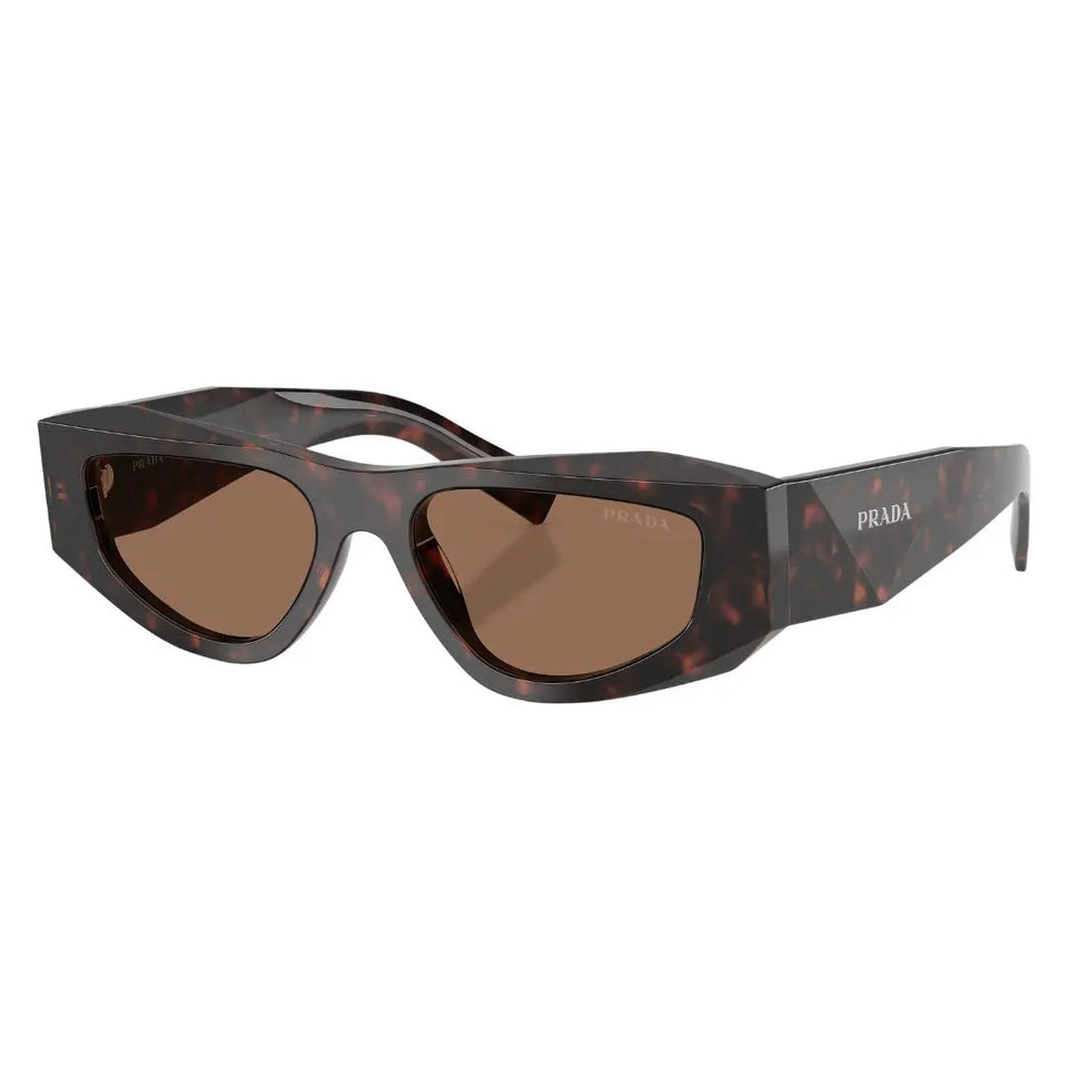 Prada PR B19S 17N06B sunglasses in Havana tortoise with cognac lenses and faceted geometric temples - Gadgets Online NZ