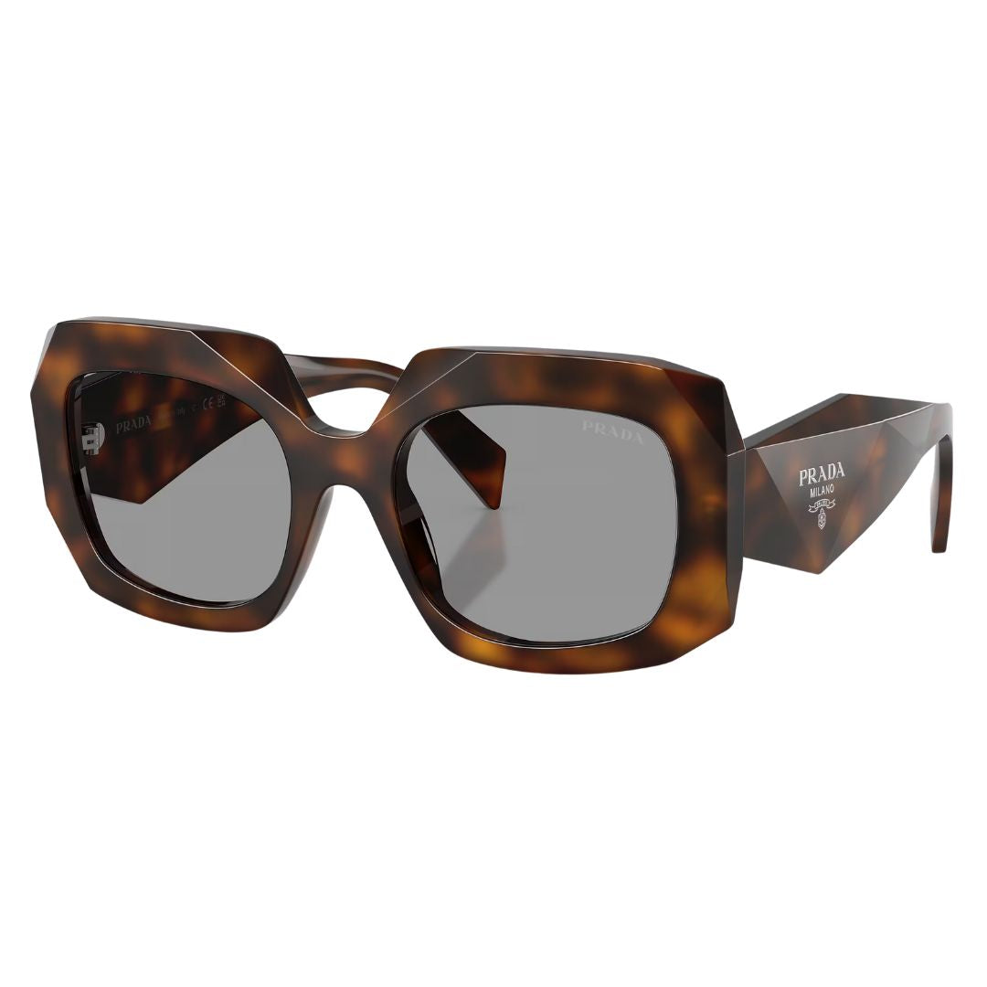 Prada PR B23S 20D50Q sunglasses in Juniper Tortoise with grey lenses and faceted geometric temples - Gadgets Online NZ