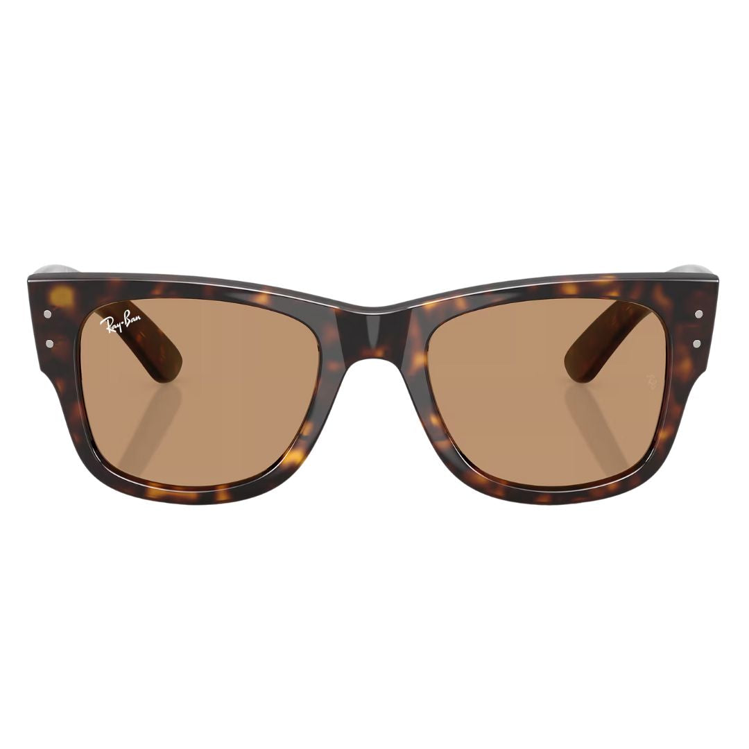 Front view of Ray-Ban Mega Wayfarer RB0840S 902/53 featuring bold Havana tortoise and brown lenses - Gadgets Online NZ