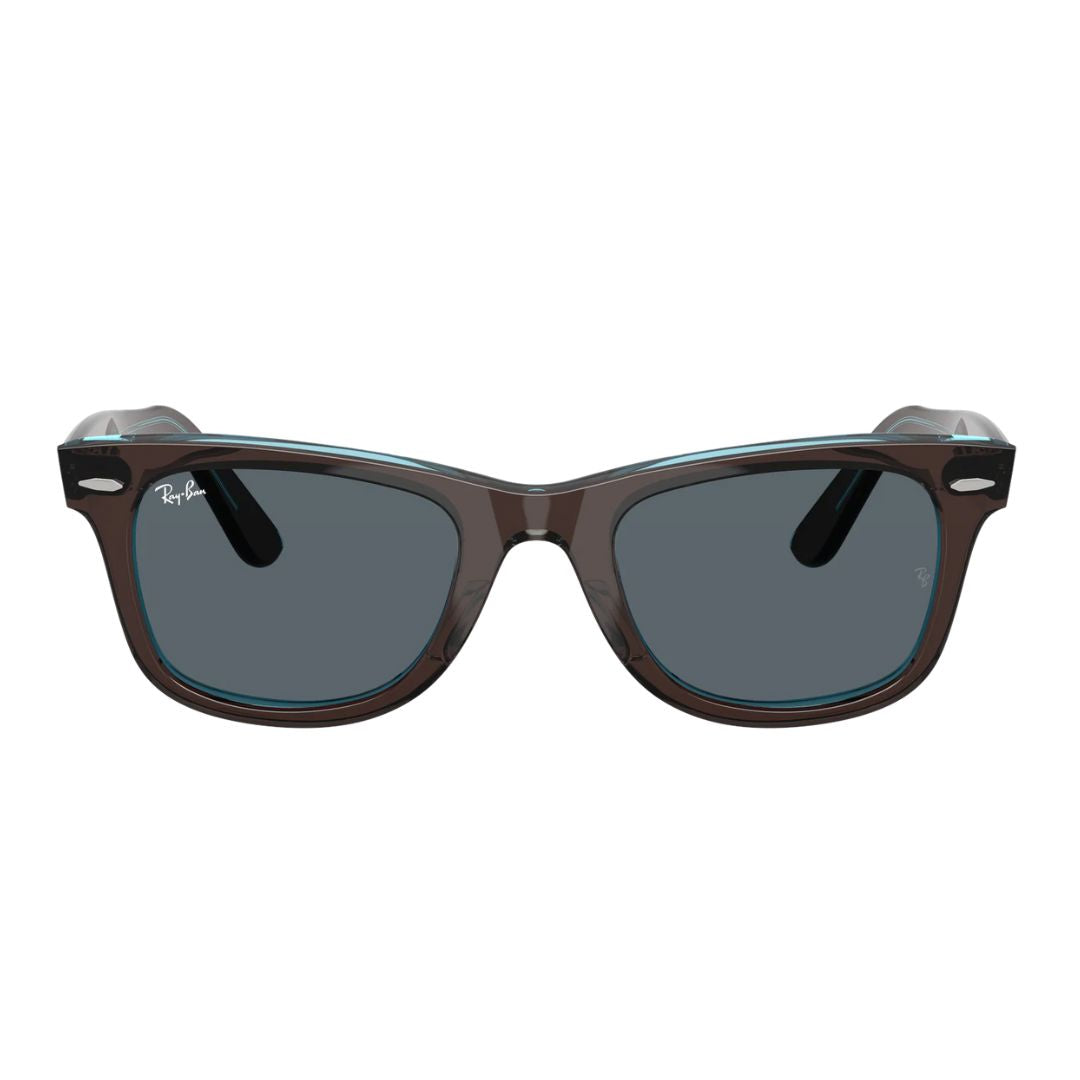 Ray-Ban RB2140 Original Wayfarer 1446R5 Sunglasses with brown frame and dark lenses on a white background