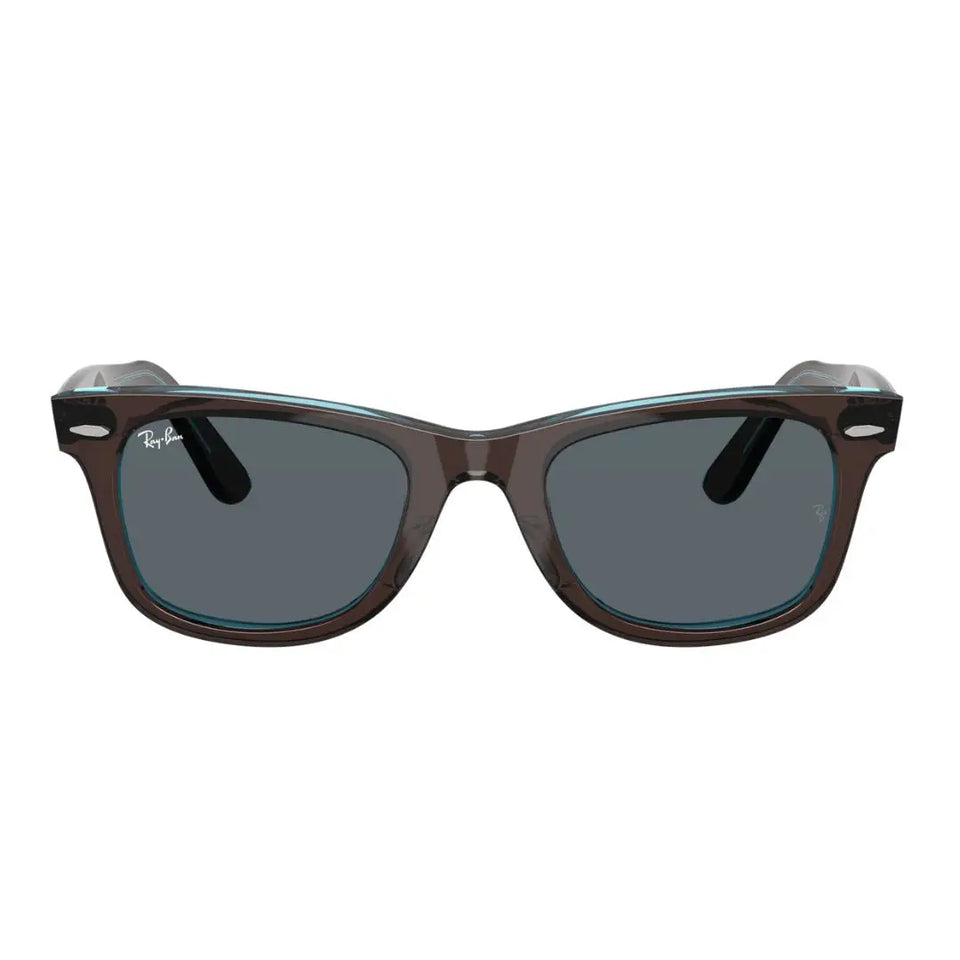 Ray-Ban RB2140 Original Wayfarer 1446R5 Sunglasses with brown frame and dark lenses on a white background
