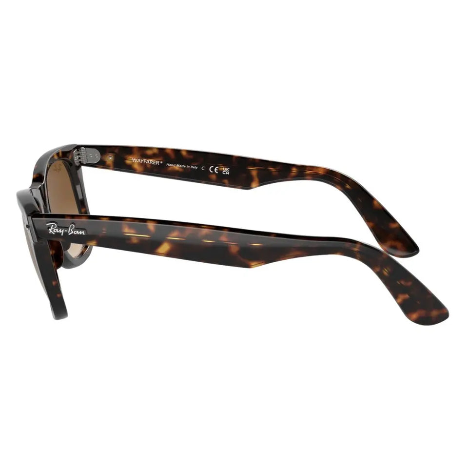 Side view of Ray-Ban RB2140 Original Wayfarer tortoise sunglasses with "Made in Italy" stamp - Gadgets Online NZ
