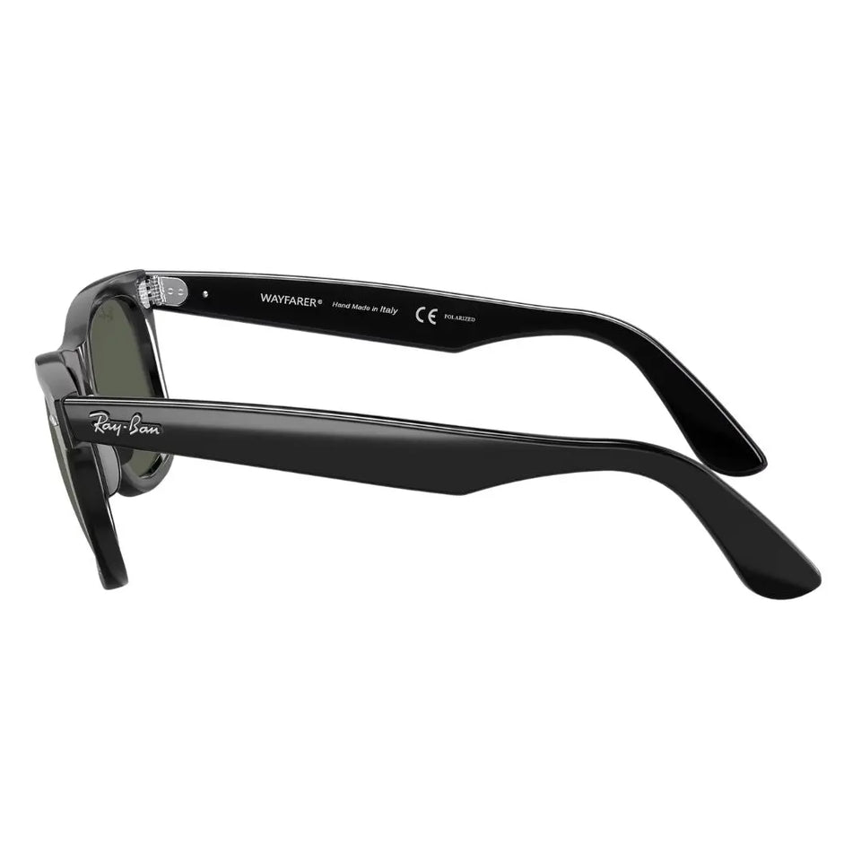 Side view of Ray-Ban RB2140 Wayfarer 901/58 showing silver rivets and "Made in Italy" stamp - Gadgets Online NZ