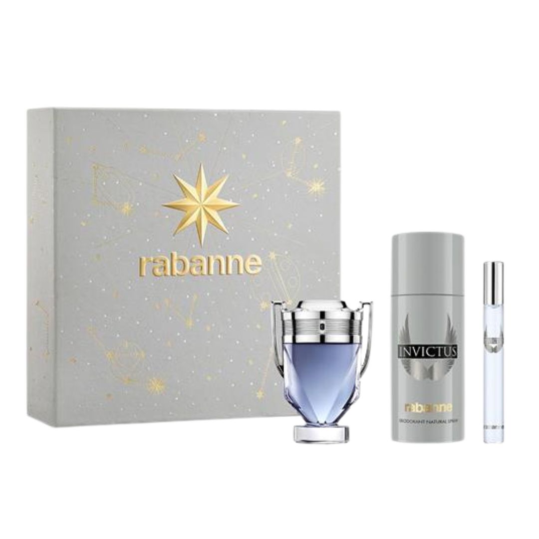 Rabanne Invictus EDT 50ml 3 Piece Gift Set for Men with a star design on the packaging
