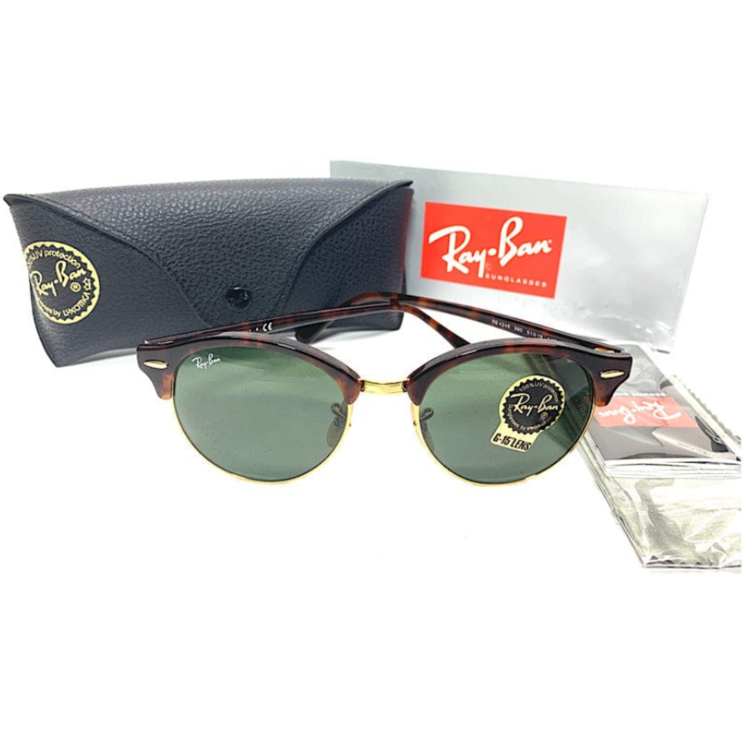 Ray-Ban Clubround Classic RB4246 990 Tortoise - Green Lenses