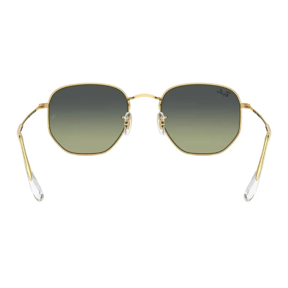 Ray-Ban Hexagonal RB3548 001/BH 51 Arista Gold Frame and Green Vintage Lens Back Side View
