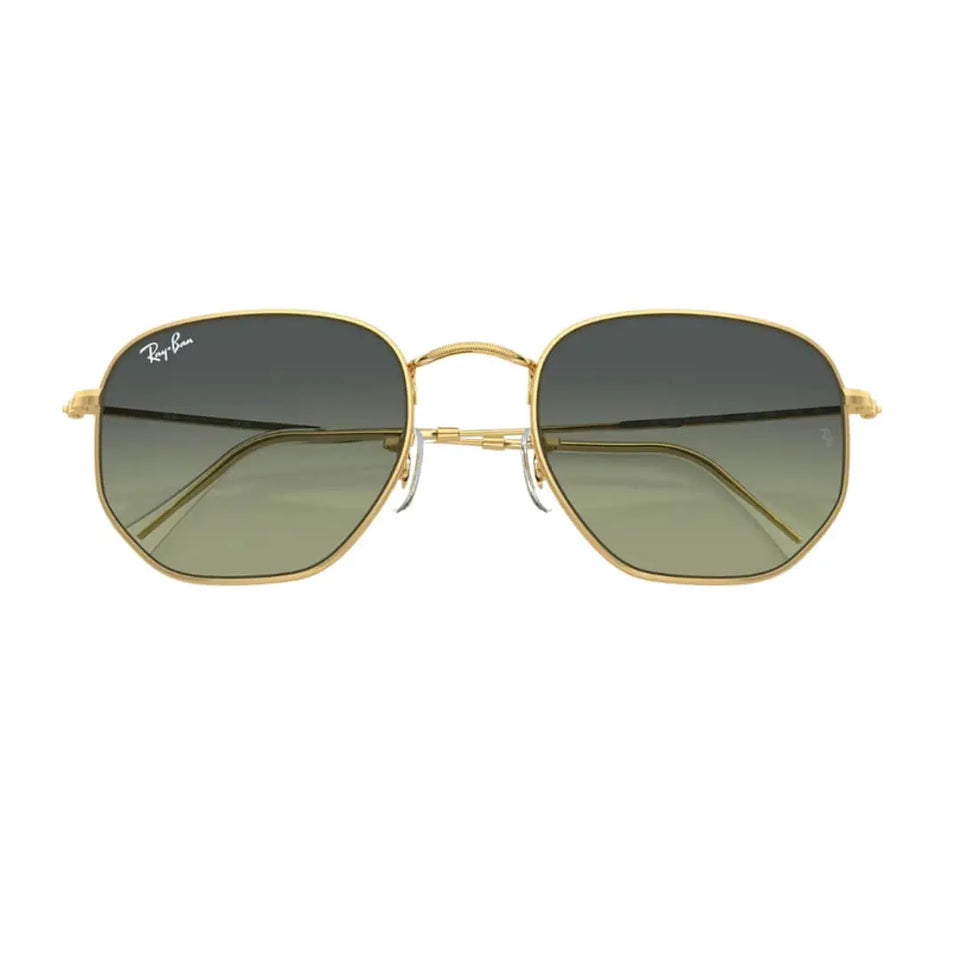 Ray-Ban Hexagonal RB3548 001/BH Arista Gold Frame and Green Vintage Lens Folded View
