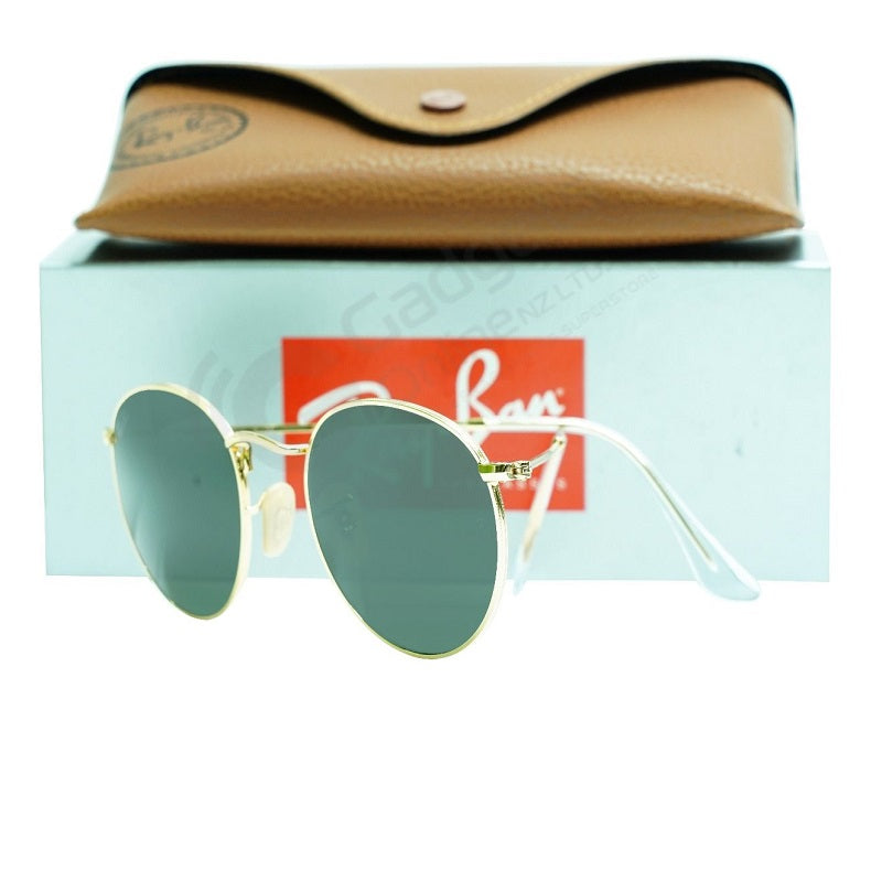 Ray-Ban Round Metal RB3447 001 Gold - Green Lenses For Men