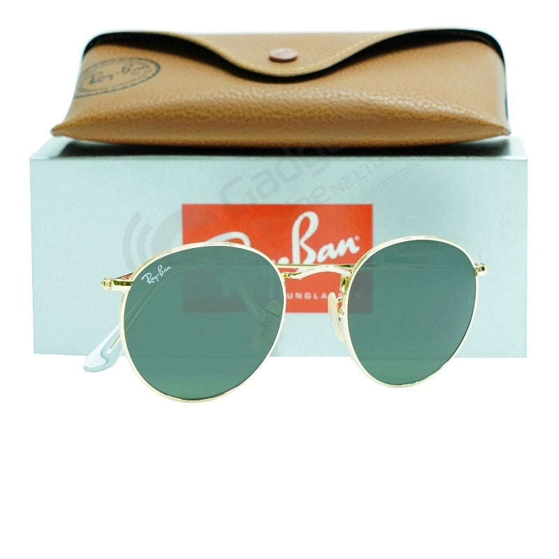 Ray-Ban Round Metal RB3447 001 Gold - Green Lenses For Men