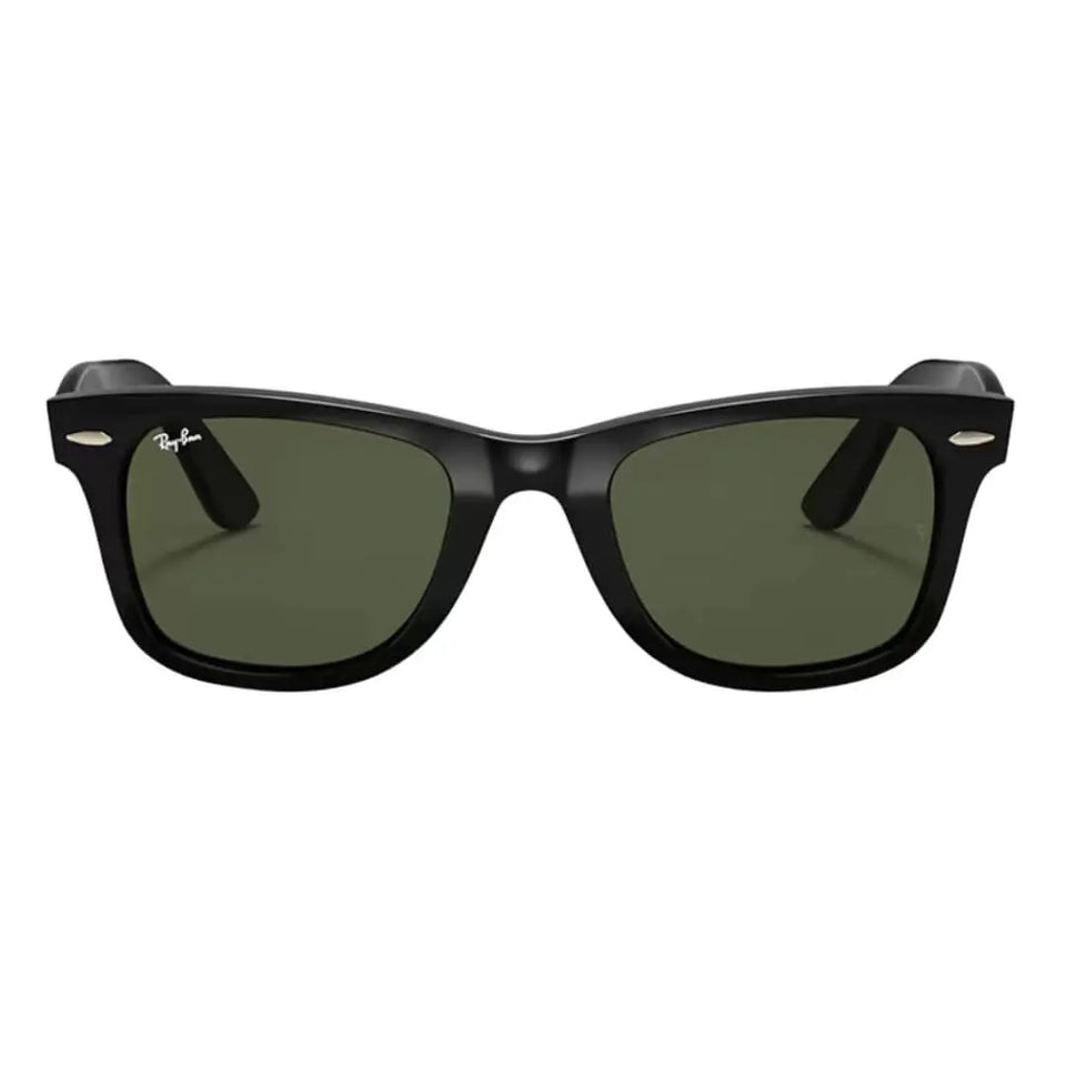 Ray-Ban Wayfarer RB4340 601 - Black Frame with Green Lens Close Up Front View