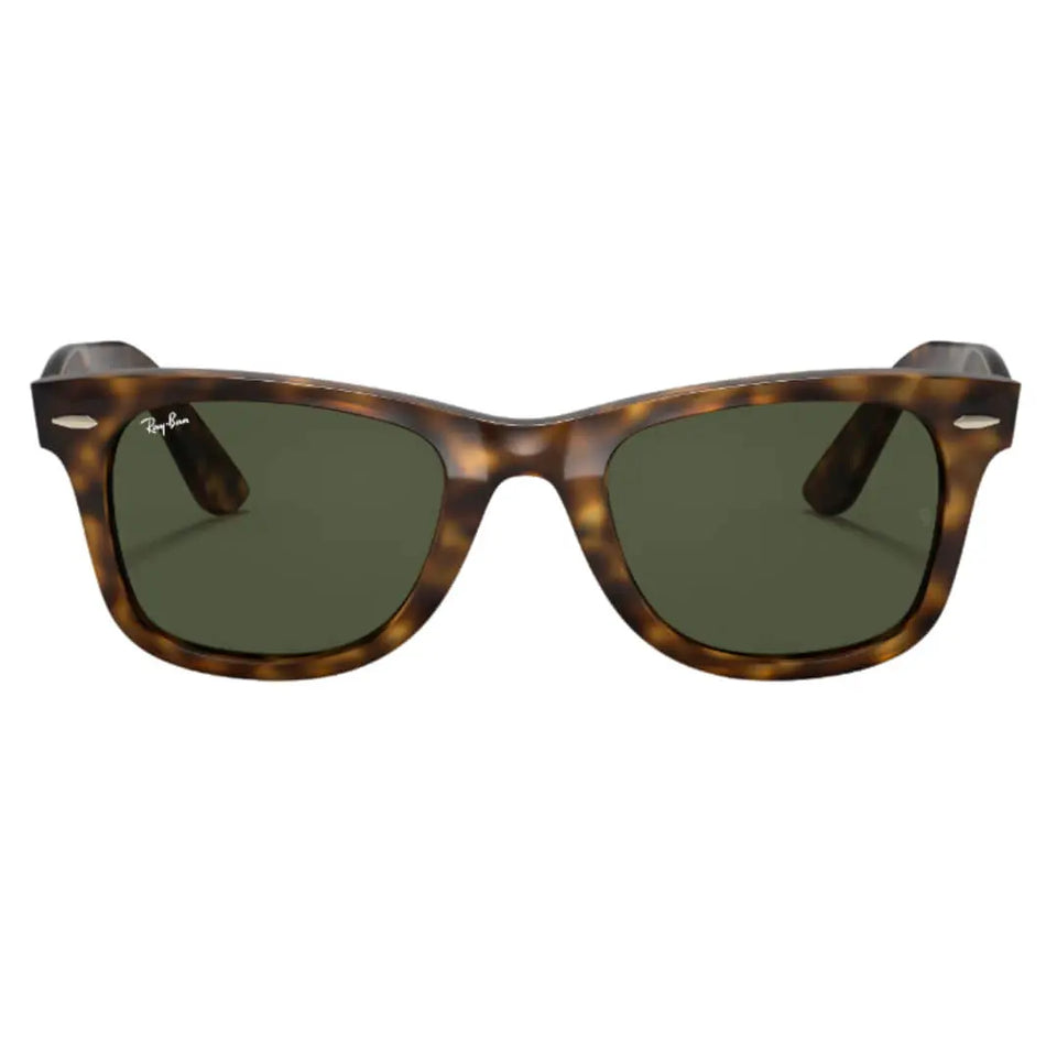 Ray-Ban Wayfarer RB4340 710 Light Havana Frame, Green Lens Close Up Front View