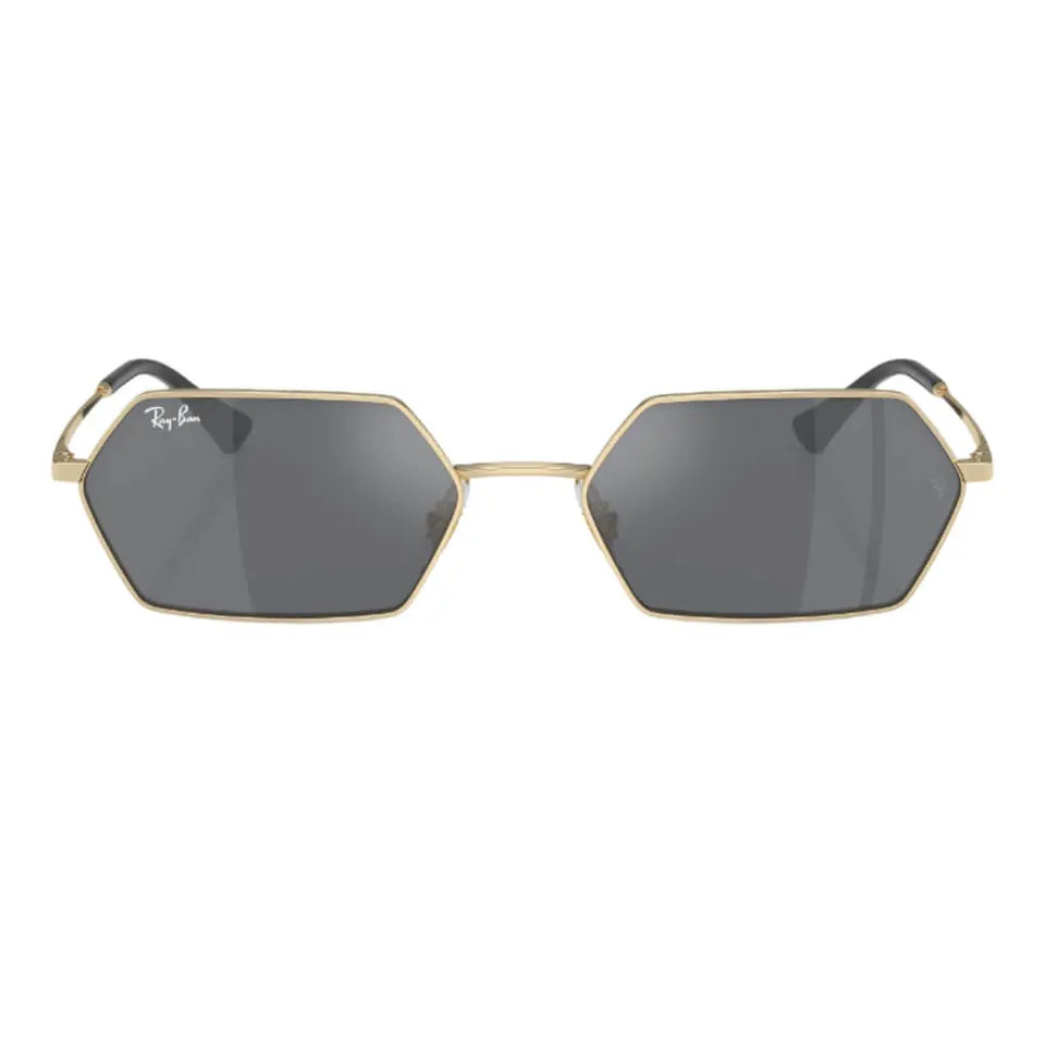 Ray-Ban Yevi RB3728 92136V 55 Light Gold Frame, Dark Grey Close Up Front View
